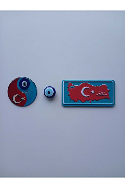TH Trabzon Hatırası Türkiye Haritalı  Nazar Boncuklu Epoksi Magnet 3'lü Set