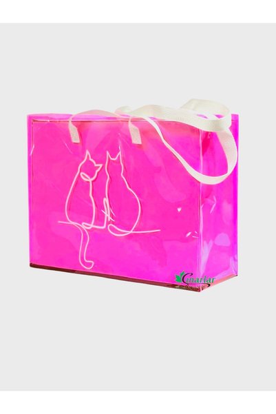 Beach Time Pink Pvc Printed Beach Bag