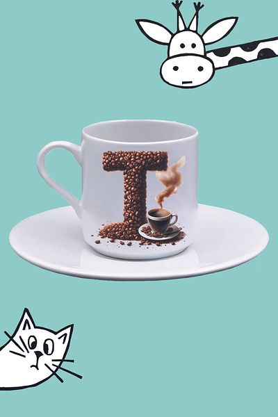 Olympus plus T Letter Coffee Pattern Printed Turkish Coffee Cup