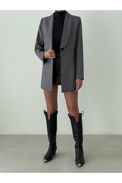 BUTİK ELAJ Women's Gray Shalyaka Blazer Jacket