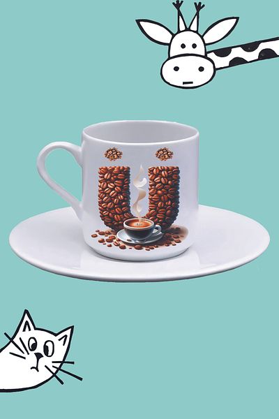 Olympus plus U Letter Coffee Pattern Printed Turkish Coffee Cup