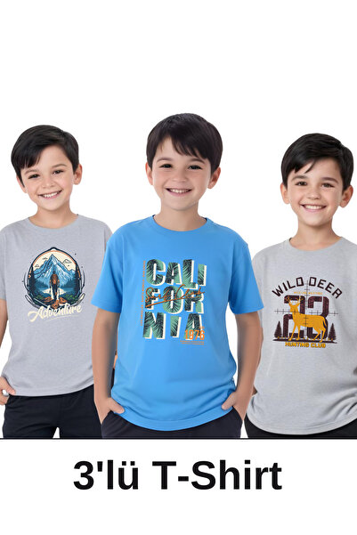 panios kids 3 Πακέτα Adventure-California-Wild Printed Boy κοντομάνικο μπλουζάκι
