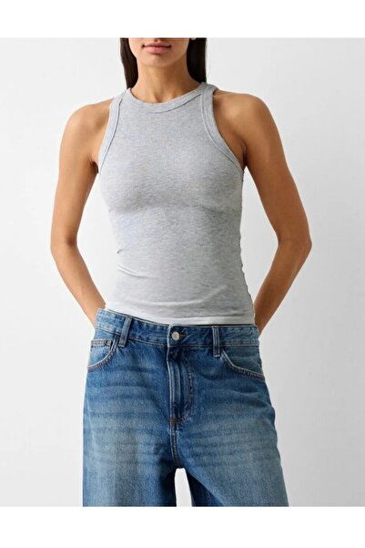 ÖZGE-S MODA Women's Halter Collar Ribbed Tank Top Gray