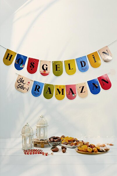 MSticker Hoşgeldin Ya Şehr-i Ramazan Renkli Flama Duvar Süsü Ramazan Süsü Has...