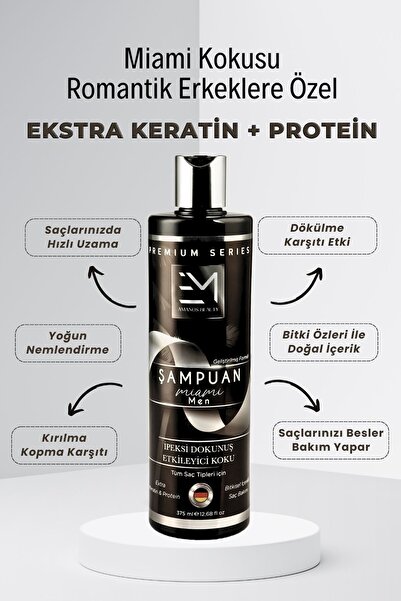 EM AMANOS BEAUTY Miami Kokusu - Erkek Şampuan - Doğal Bitki Özlü Keratin Ve Kolajen Içerir - Saç Dökülmesini Önler