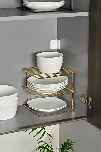Edora Home Gold 3 straturi - Dulap din metal inoxidabil Raft multifuncțional pentru farfurii și pahare