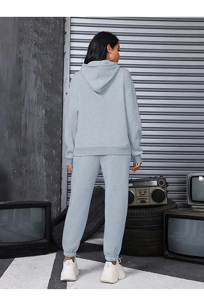 Pink Sky Women's Love Printed Hooded Zip-Up Sweatshirt Tracksuit Bottom-Top Set