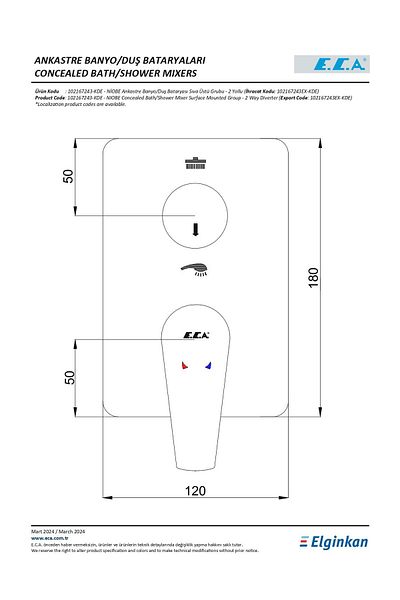 Eca Niobe Concealed Bathroom Faucet Surface Mounted Group - 2 Way 102167243-Kde