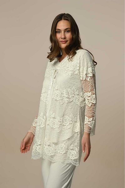 Pelin Women's Ecru Lace Maternity 3-Piece Pajamas Set