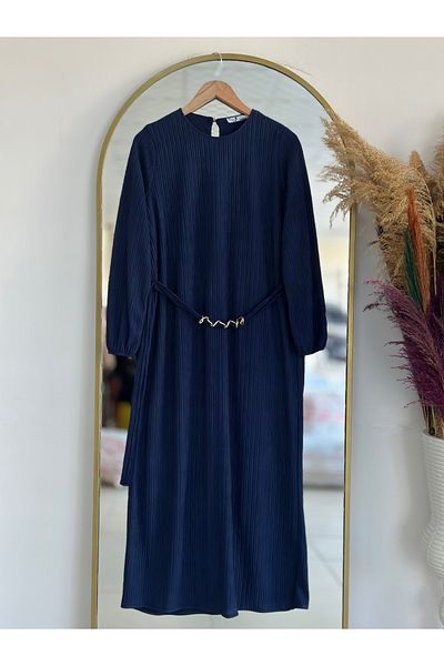 Ebrar Store Pearl Crinkle Fabric Dress-Bn4338 Navy Blue