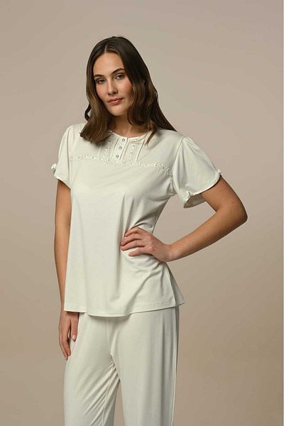 Pelin Women's Ecru Lace Maternity 3-Piece Pajamas Set