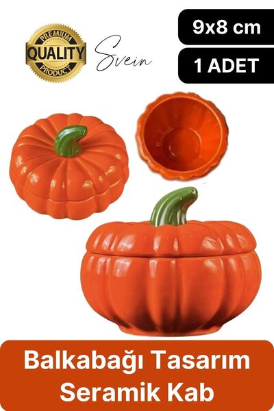 Svein Özel Tasarım Kapaklı Seramik Turuncu Bal Kabağı Dekoratif Şekerlik Bibe...