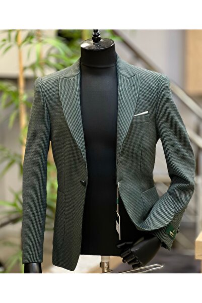 SAVARA Green Slimfit Men's Houndstooth - Pitikare Bag Pocket