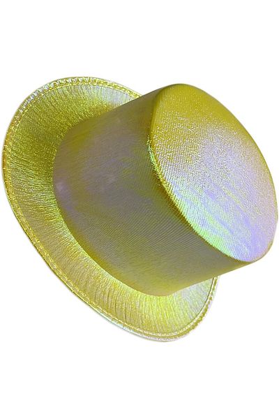 Belle Fusion Yellow Color Luminous Hologram Fabric Covering Trilby Top Hat Adult Size