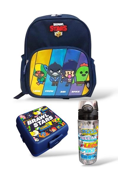 BRAWL STARS Geantă de grădiniță cu licență, cutie de prânz cu 4 compartimente și balon de apă de 500 ml, set școlar de 3 piese Ddcq 219623