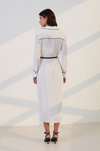 Setre Rochie midi cu buline alb-negru cu detaliu curea în talie