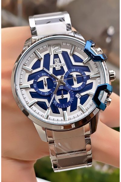 Reward Brand Silver Color Inner Functions Active Men's Wrist Watch - Bracelet Gift