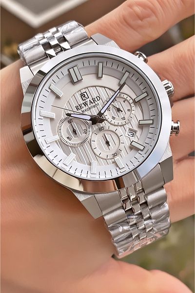 Reward Brand Silver Color Inner Functions Active Men's Wrist Watch - Bracelet Gift