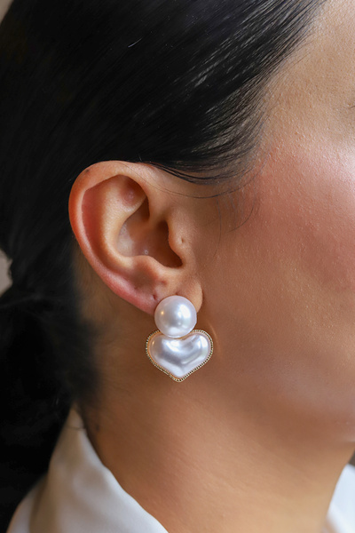 Brillo Mother of Pearl Detailed Heart Earrings