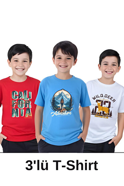 YA KO KİDS Pachet de 3 tricouri cu mânecă scurtă cu imprimeu Surf Club-Advent...