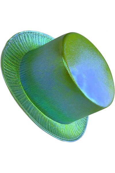 Belle Fusion Green Color Luminous Hologram Fabric Covering Trilby Top Hat Adult Size