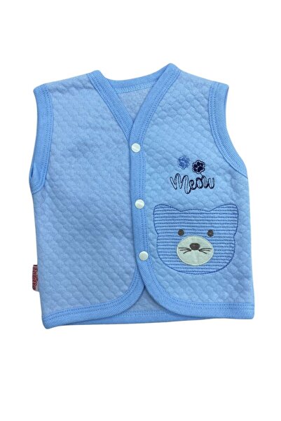 mj kids Unisex Bebek kedi Nakışlı Pamuklu  Kapitone Bebek Yelek