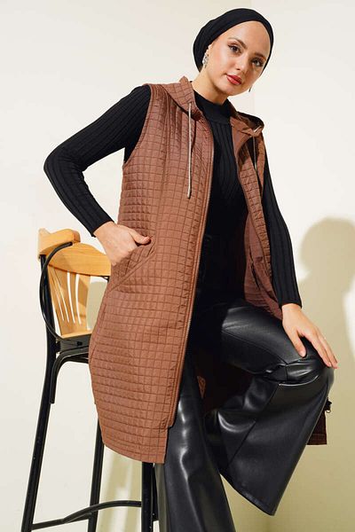 SEMİNEN Hooded Quilted Vest Plus Size