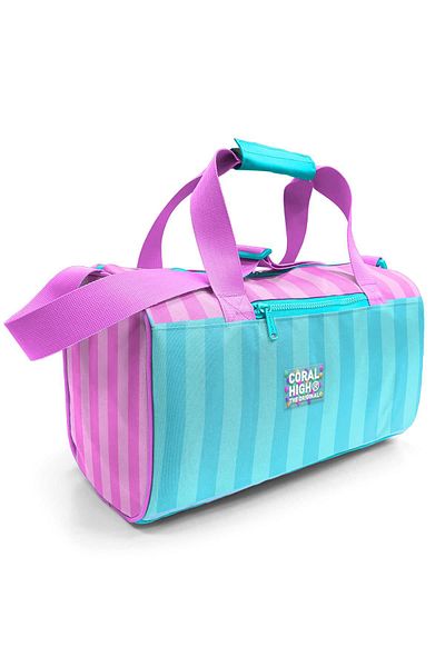 Coral High Turquoise Pink Striped Sports Bag 27521