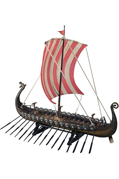 maketistan Veronese Viking Gemisi, Renkli El Boyaması, Dekoratif Heykel 33 x 23 x 28 cm