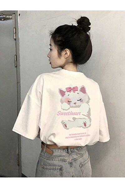 donamod Tricou oversize cu desene animate și design grafic Seria Cartoon/Lett...