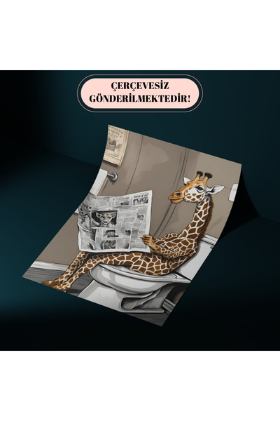 SÜMER Banyo Dekorasyonu Çerçevesiz Poster - Zürafa Konseptli Modern ve Şık Pinterest Tarzı Tuvalet Posteri