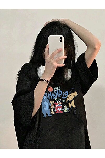 donamod Tricou oversize cu desene animate și design grafic Seria Cartoon/Lett...