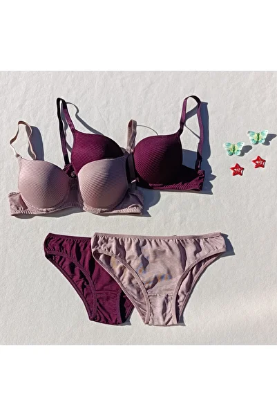 siyalife 2-Piece Bra and Panty Underwear Set with Ribbed Padding