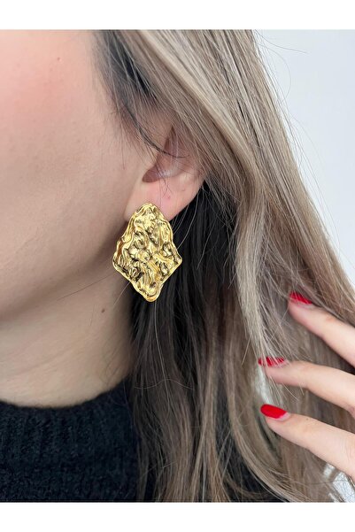 ASNA JEWELLERY Büyük Kabartmalı Asimetrik Tasarım Çelik Plaka Küpe