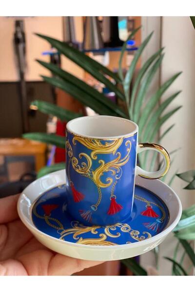 ÇIRPAN EV MAVİ DESENLİ 6 KİŞİLİK TÜRK KAHVESİ FİNCANI