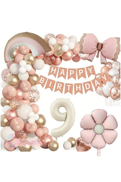 BİDOLUMUTLULUK Lüks Doğum Günü Seti Pembe Fiyonklu Retro Konsept Balon Kutlam...