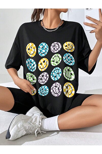 donamod Tricou oversize cu desene animate și design grafic Seria Cartoon/Lett...