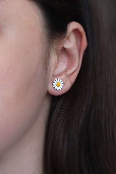 Parmas Design Kadın Papatya Model Gümüş Küpe