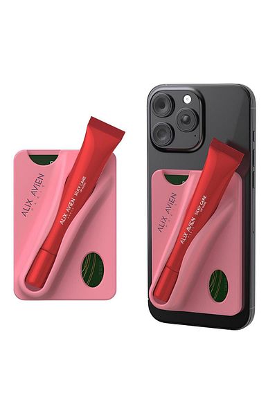 Alix Avien Pink Lipstick Compartment Silicone Phone Case - Silky Care Lipgloss Silicon Case Pink
