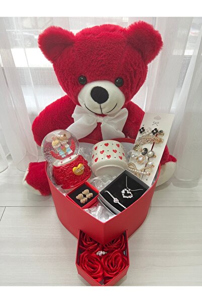 Lavienta Sevgililer Gününe Özel Ayıcıklı, Çekmeceli Kutu (Kırmızı, Pembe, Lila)