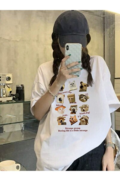 donamod Tricou oversize cu desene animate și design grafic Seria Cartoon/Lett...