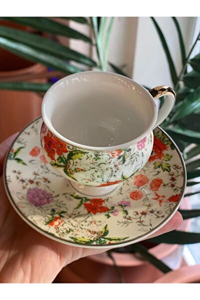 ÇIRPAN EV RENKLİ ÇİÇEK DESEN TEK KİŞİLİK TÜRK KAHVESİ FİNCANI