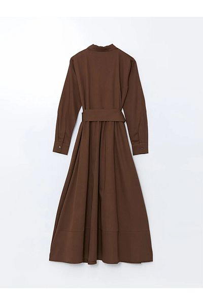 LC Waikiki Γυναικείο φόρεμα LCW Modest καφέ πουκάμισο με γιακά ποπλίνα