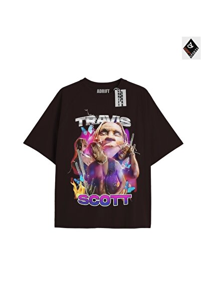 Adrift تي شيرت ترافيس سكوت أسود كبير الحجم للجنسين - قصة مريحة