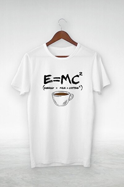 donamod Vtshirt أبيض - للجنسين - E=mc رسم توضيحي للقهوة - Y-060