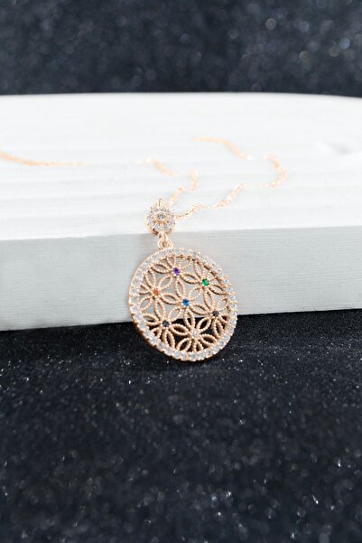 Parmas Design Yaşam Çiçeği Renkli Taşlı Kadın 925 Ayar Gümüş Kolye