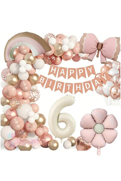 BİDOLUMUTLULUK Lüks Doğum Günü Seti Pembe Fiyonklu Retro Konsept Balon Kutlam...