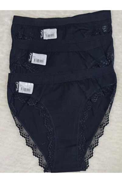 Polarex 3'lü Paket Siyah Paça Dantelli Işık Bikini Külot