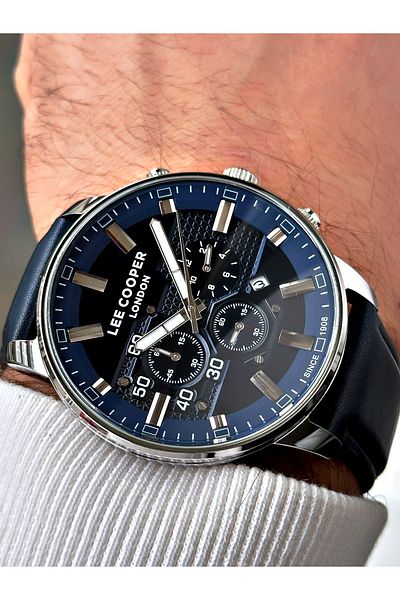 Lee Cooper Function Dark Blue Color Leather Band Men's Wrist Watch 7474.399