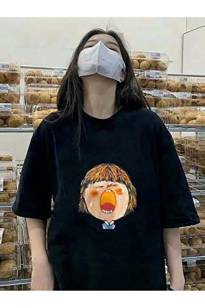 donamod Tricou oversize cu desene animate și design grafic Seria Cartoon/Lett...